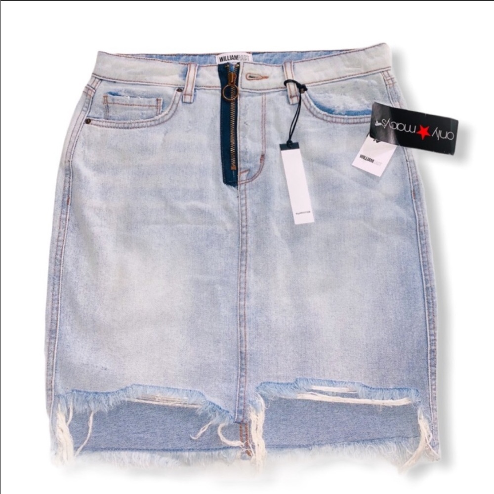NEW WILLIAM RAST Distressed Denim High-Waist Skirt - Picture 1 of 8